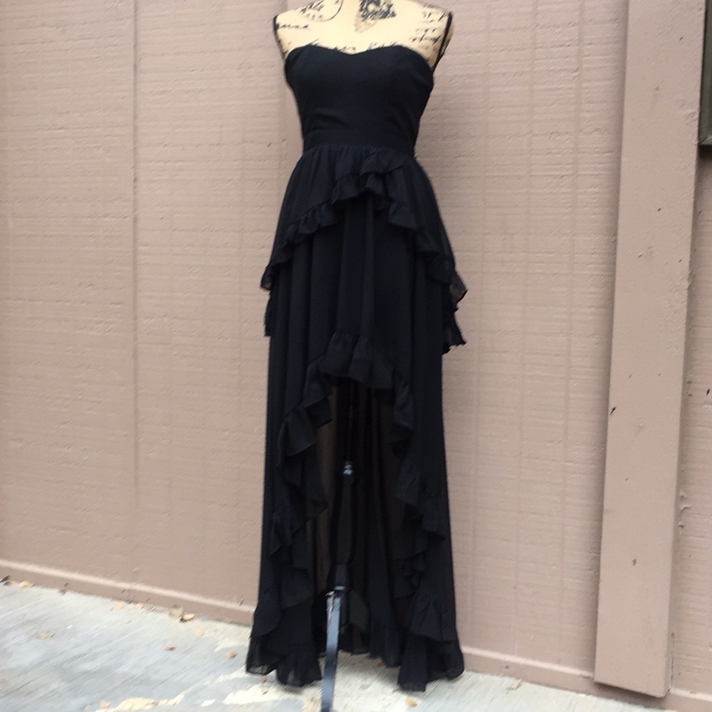 Sz XS Aqua Luxe Black Ruffled High Low Dress